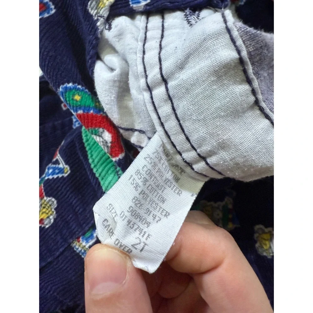 OshKosh B'gosh Overalls 2T Navy Blue Vintage Corduroy Construction Tractor USA